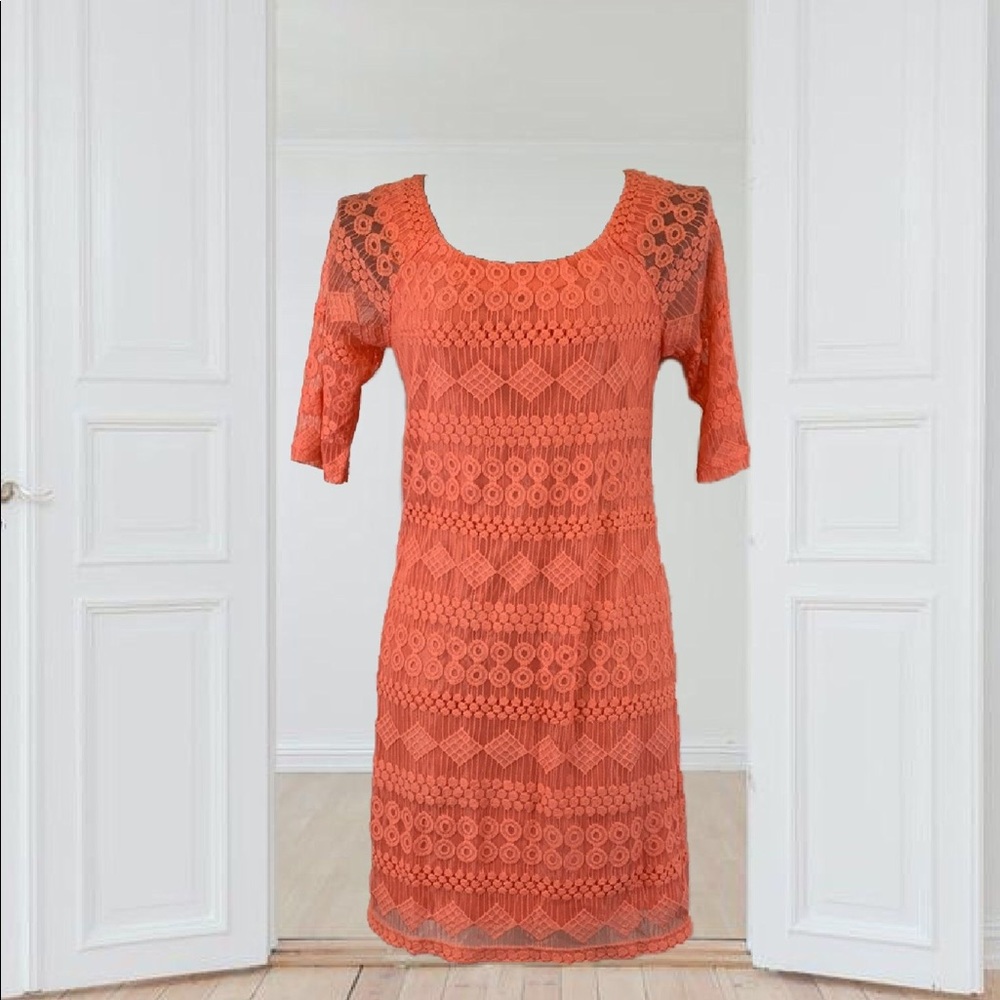 Rabbit Rabbit Rabbit Designs Coral Sheath Embroidered Lace Dress Women's Size 5